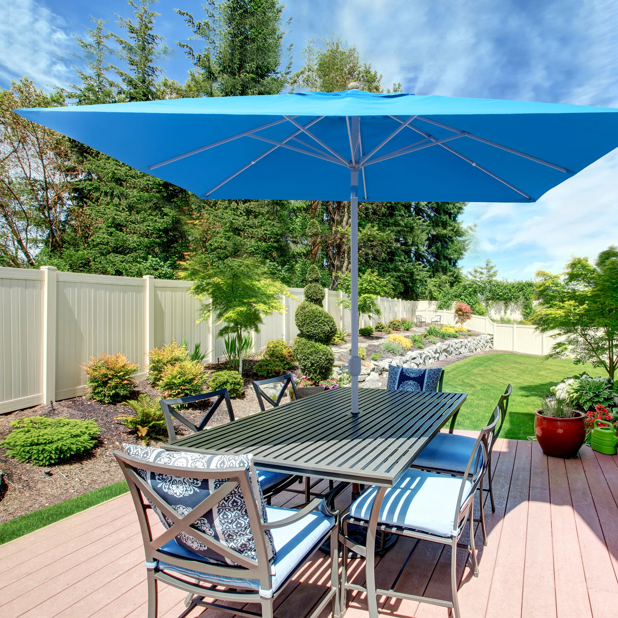 Parasol interpara carré | 3 x 3 m, bleu / armature : argenté