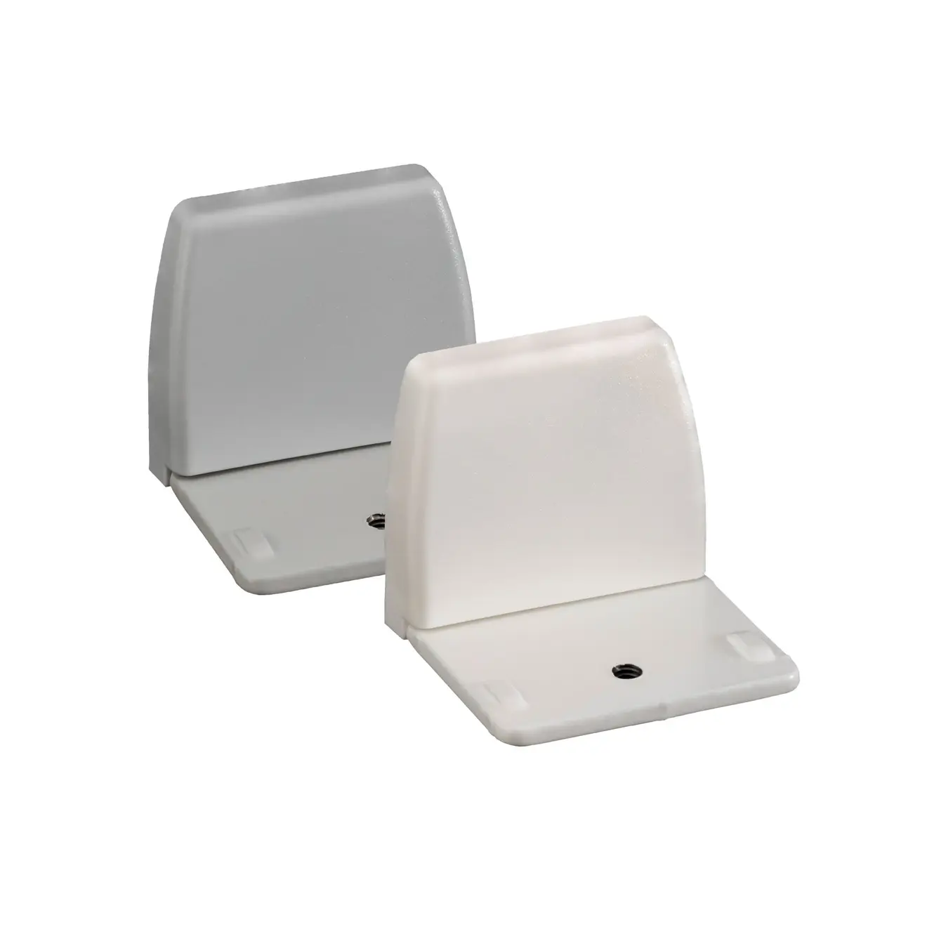 Montagewinkel mit Abdeckkappe und Schrauben, zwei Stück nebeneinander, funktional und stabil