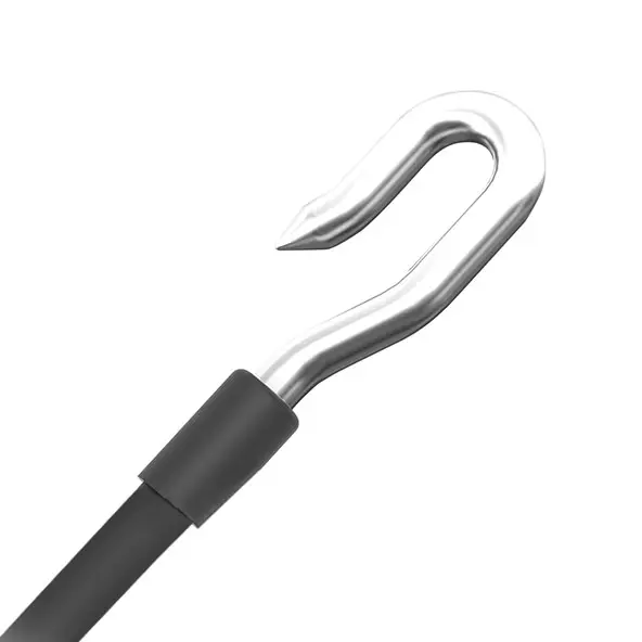 Vorderkante eines Markisentuchs mit gestreiftem Stoff in Nahaufnahme