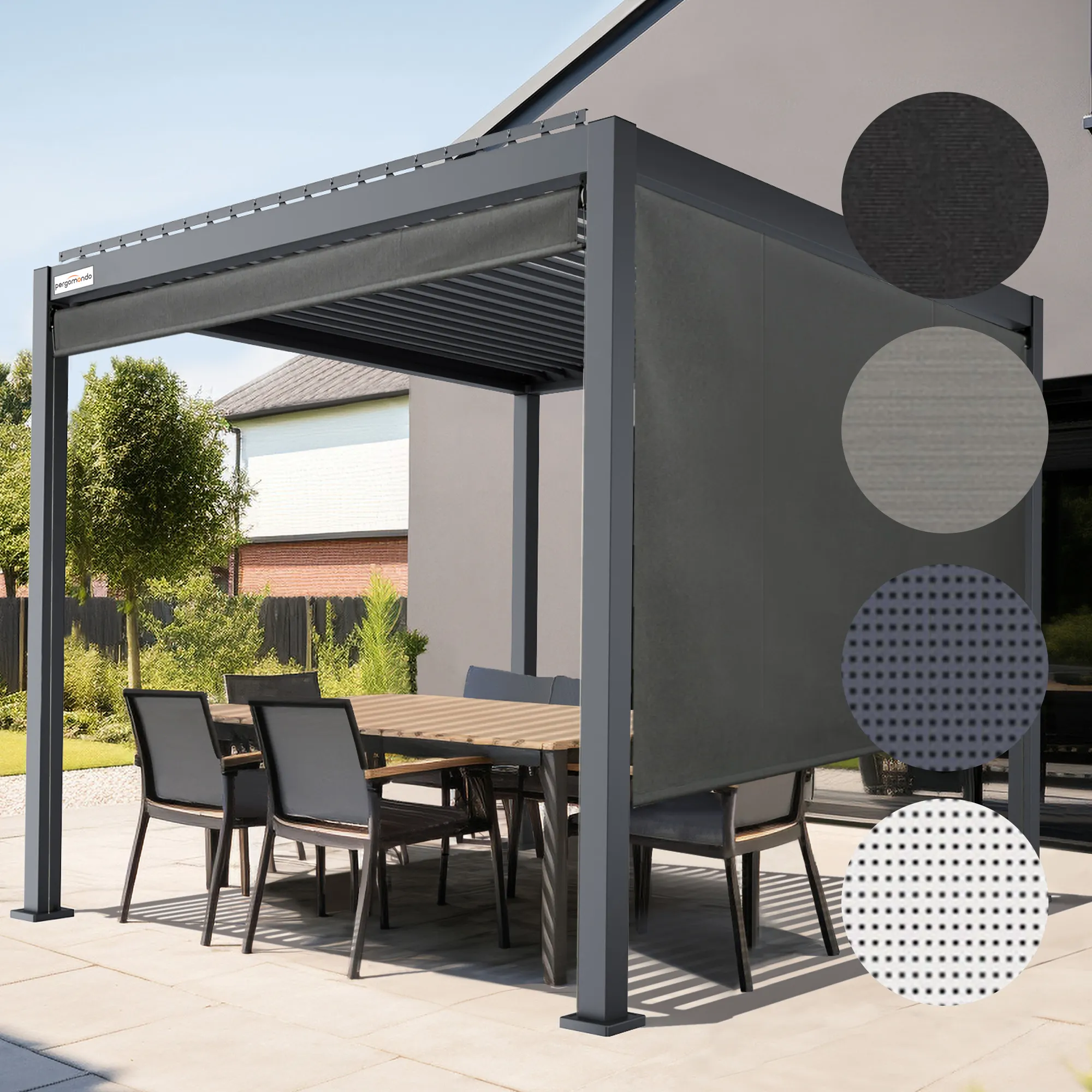Außenrollo für Pergola mit Lamellendach (Typ nach Wahl)