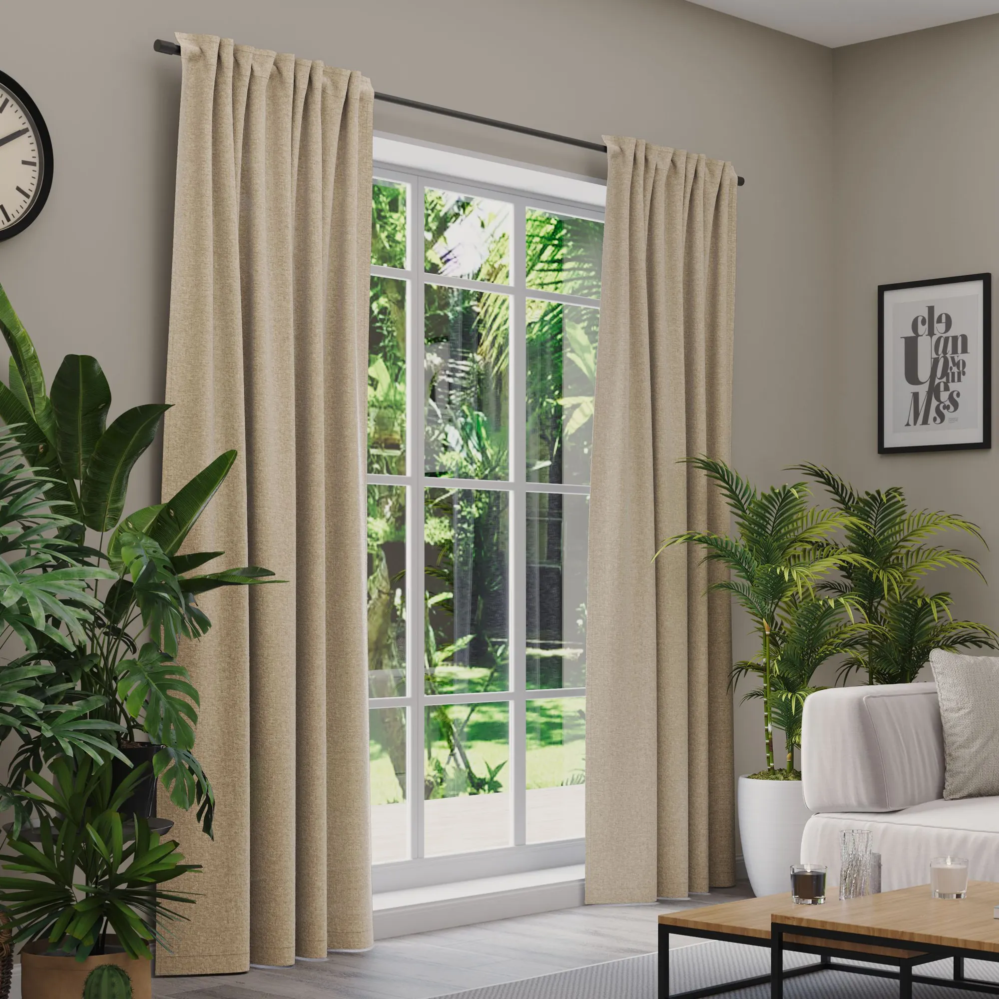 Premium Line Gardinen und Vorhänge | Acoustic, blickdicht, beige 