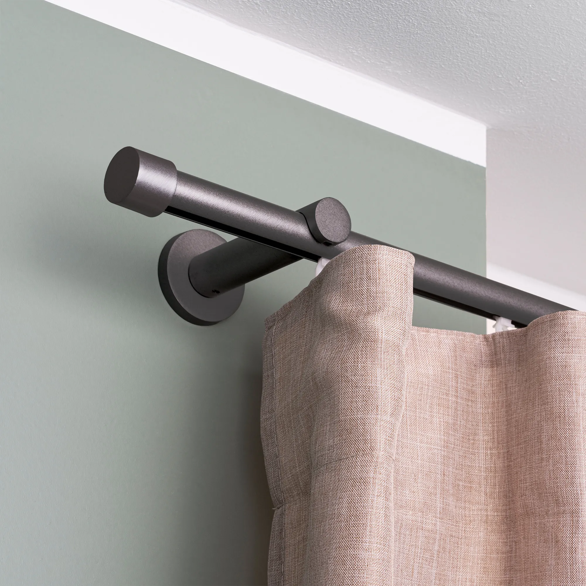 Zestaw karniszy z wewnętrzną szyną | 1 szyna, ⌀ 19 mm, 120 cm, antracytowy + Uchwyt ścienny, Końcówka