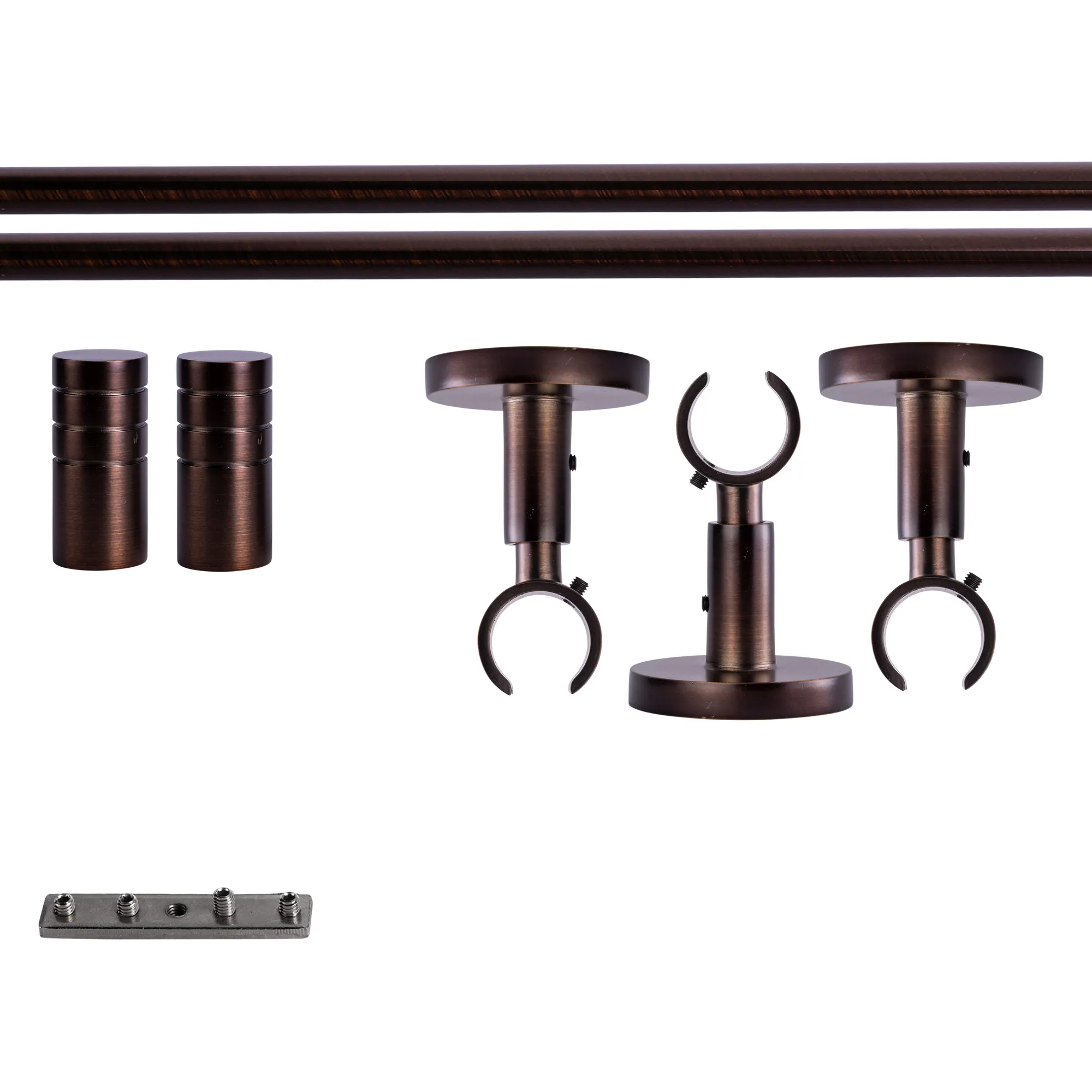 Zestaw karniszy z wewnętrzną szyną | 1 szyna, ⌀ 19 mm, 240 cm, brązowo-czerwony + Uchwyt sufitowy, Końcówka żłobkowana