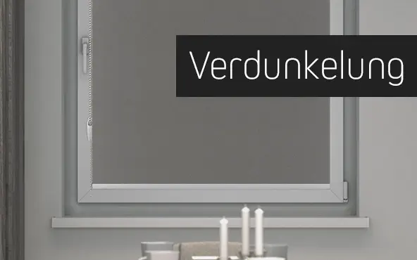 Fenster mit heruntergelassenem Verdunkelungsrollo, seitlich montiert, Innenansicht