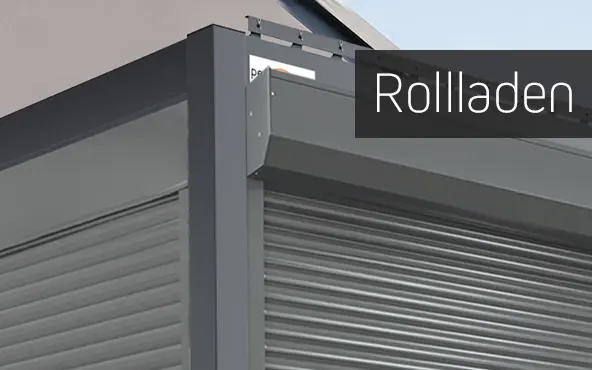 Pergola mit integriertem Rollladen, zeigt Aufbau und Funktion des Sonnenschutzsystems